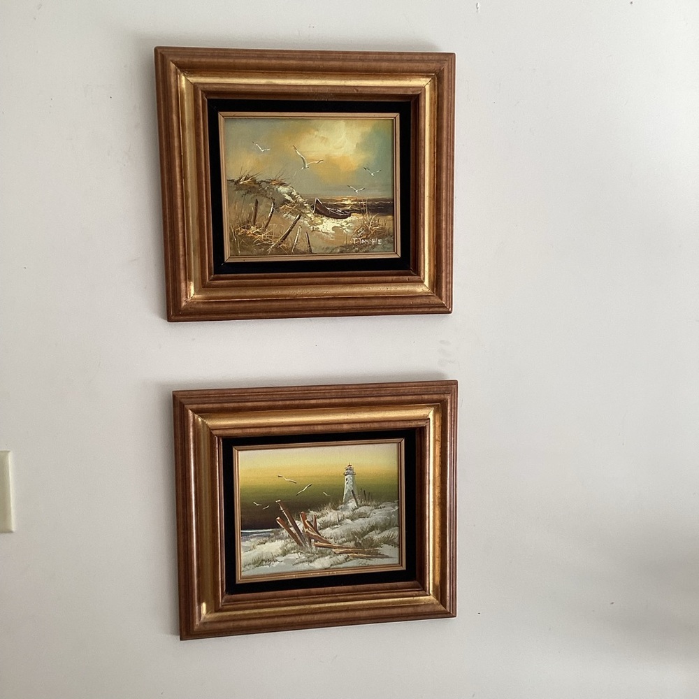 Set of Two Framed Vintage Coastal Oil Paintings